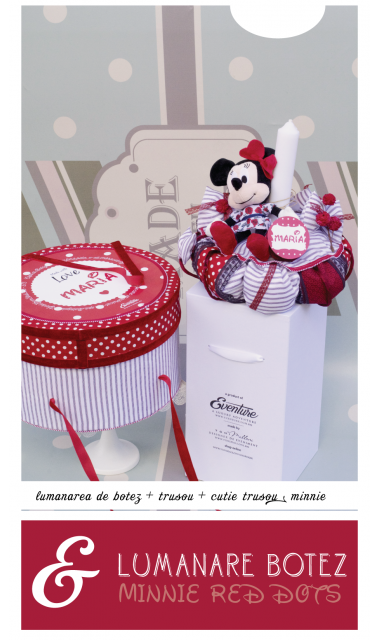 Trusou de botez pentru fetite de inspiratie Disney cu Minnie Mouse, Red Dots  12